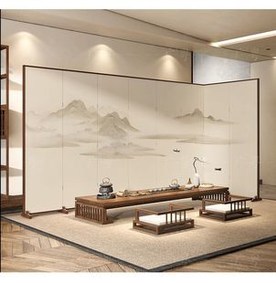 New Chinese Style Fabric Screen Partition Living Room Entrance Bedroom Folding Mobile Blocking Entrance Office Restaurant Tea Room
