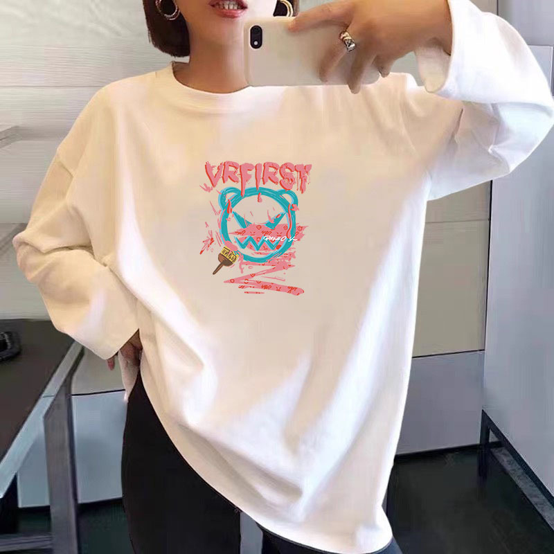 Camiseta de manga larga de algodón puro para mujer Camiseta blanca de talla grande grasa MM suelta de moda para mujer camisa de fondo 2025 primavera y otoño top