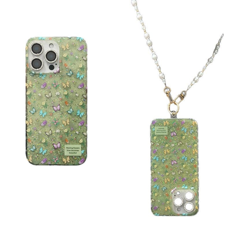 Verano verde brillante mariposa para iphone16ProMax 15 caja del teléfono 13 Apple 14