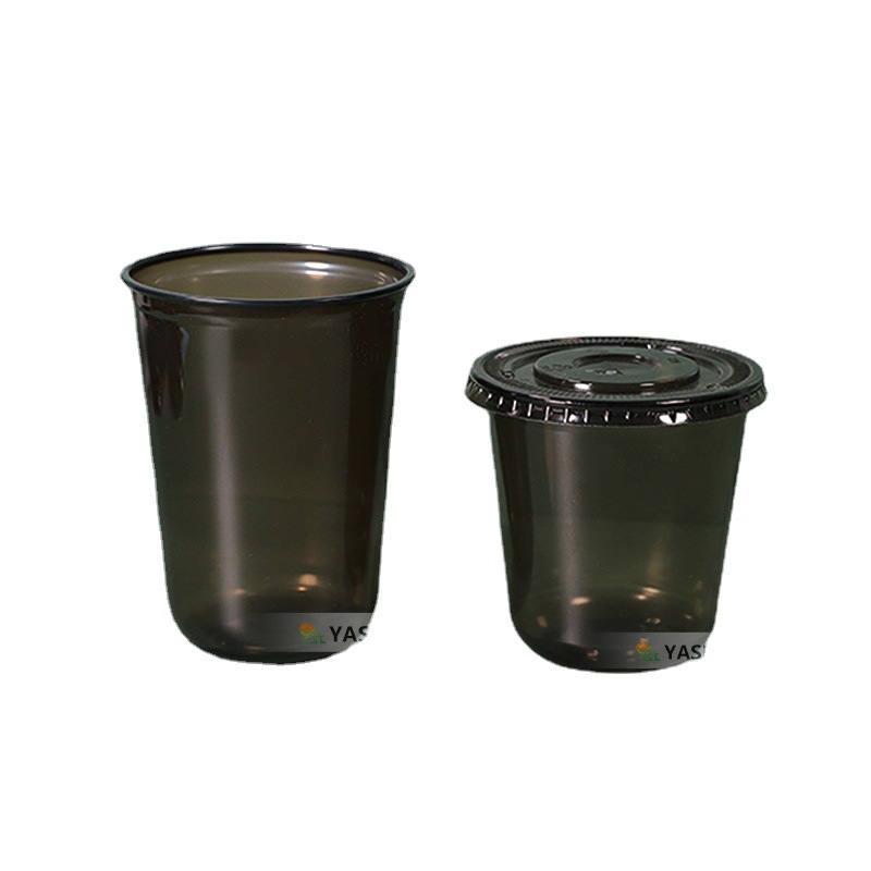 Spot Black Cup PET89 Calibre Té con leche Taza gorda en forma de U negra Oval Red Bebida fría Taza de café desechable