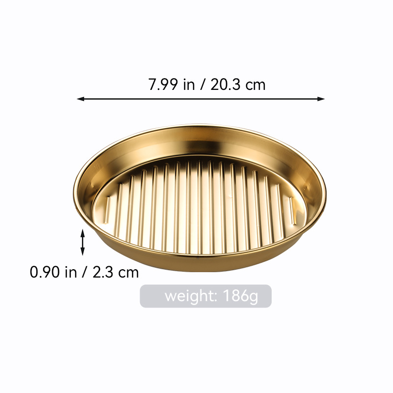 Bandeja redonda de barbacoa de acero inoxidable transfronteriza bandeja de mariscos de doble oreja dorada bandeja de filete bandeja de aperitivos filtrada bandeja de patatas fritas