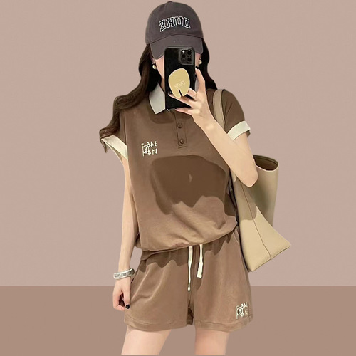 European Station Set Women's Summer New Loose Short-Sleeve POLO Shirt Women's Wide Leg Shorts Casual Sport Trend