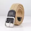 Woven elastic canvas belt [square buckle 2.5cm beige]
