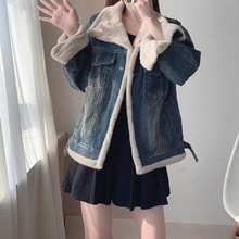 毛毛时尚夹克服2025牛仔外套加厚宽松不规则设计感美式复古上衣女