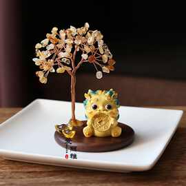 新品水晶黄水晶紫水晶树貔貅小摆件居家办公桌面摆饰