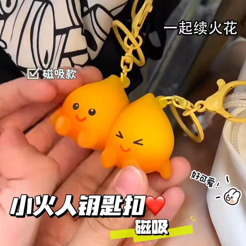 Popular Line Puppy Little Fireman Couple Magnetic Keychain Puppy Sticker Cartoon School Bag Car Hug Pendant