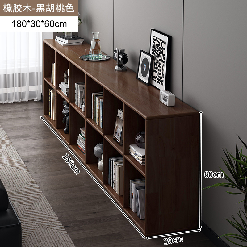 Estantería de madera de goma, gabinete de rejilla de madera maciza, sala de estar, soporte integrado contra la pared, almacenamiento de piso, estantería de color de nogal americano