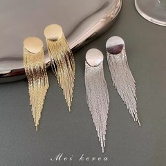 银针扭曲菱形长款金属链条流苏耳环欧美重金属风时尚耳坠耳饰