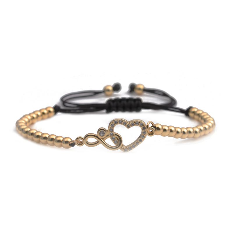 Ethnic style infinity heart shape zircon copper bracelet