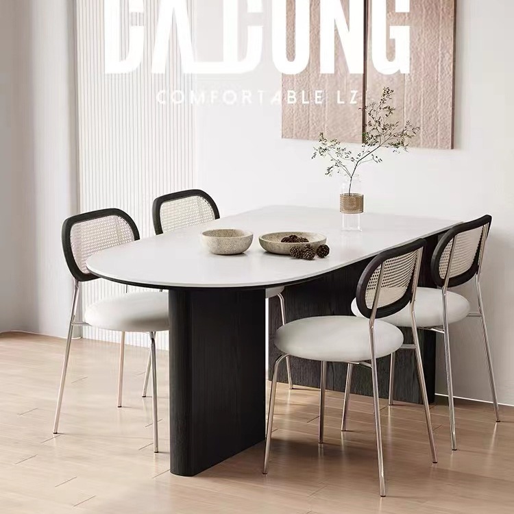 Mesa de península de madera maciza mesa de comedor integrado hogar pequeño apartamento moderno simple madera maciza ovalada de alta gama placa de roca mesa de comedor