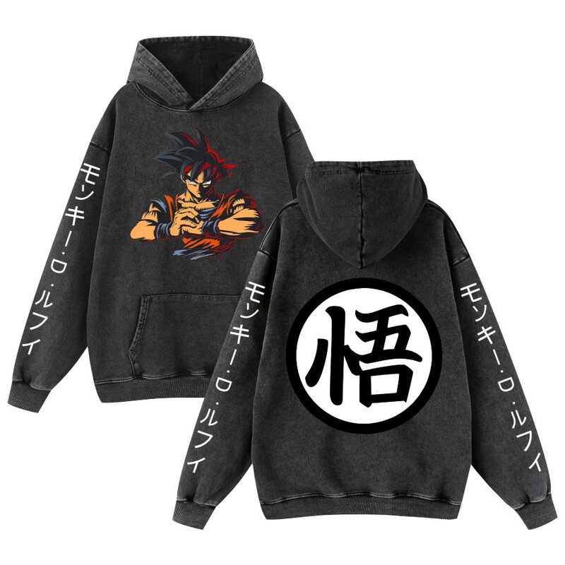 440G Heavy Washed Vintage Old Cotton DragonBall Dragon Ball Sun Wukong Hoodie Hoodie for Men and Women
