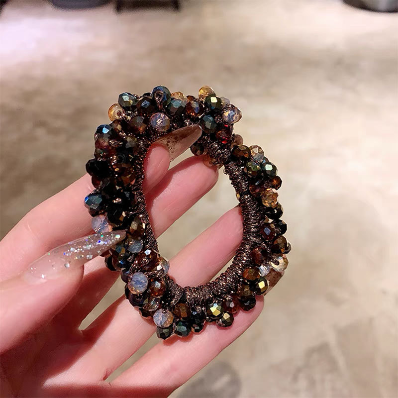 Estilo coreano elegante diadema perla cristal alta banda de Pelo elástico de las mujeres simple todo partido Cola de Caballo banda de goma bola accesorios para el cabello