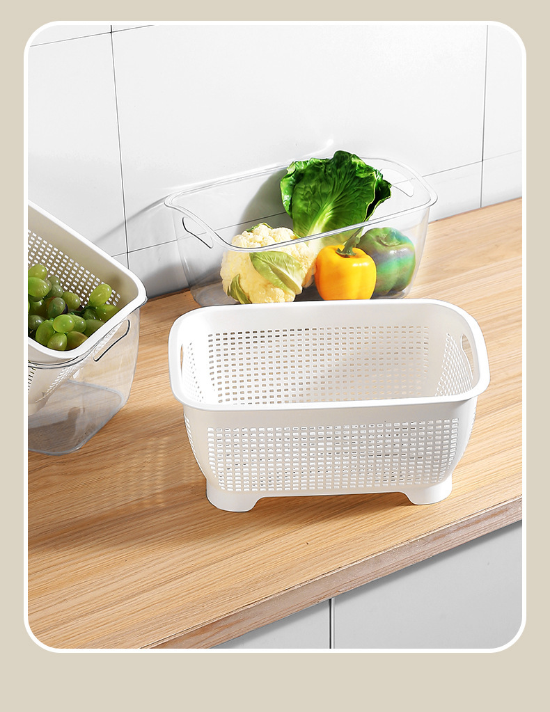 透明双层洗菜盆沥水篮子塑料洗水果盘客厅家用厨房淘米篮收纳筐详情14