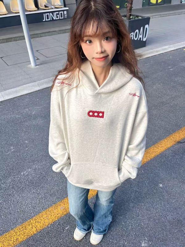 美式复古潮牌字母刺绣连帽卫衣男女宽松小众设计感情侣装重磅帽衫|undefined