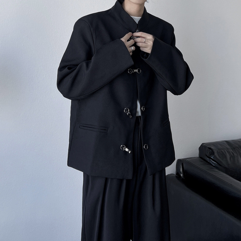 新中式高级复古立领垫肩西装外套春秋男女情侣西服套装潮流|undefined