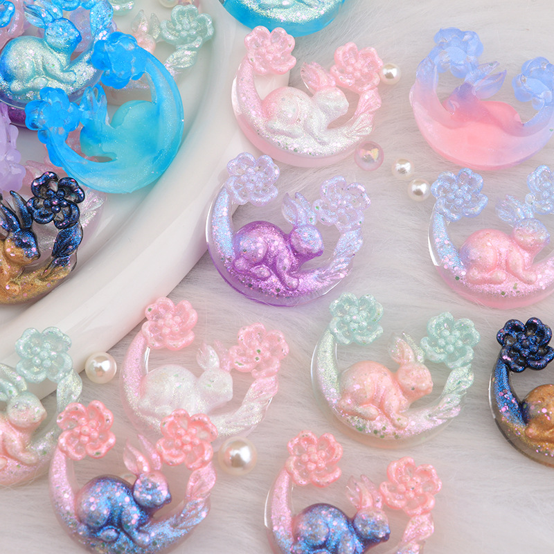 新款萤火虫月牙玉兔制作diy手机壳装饰品发夹头绳奶油胶收纳盒