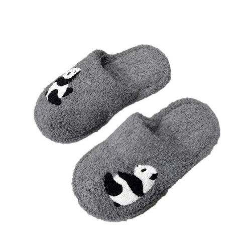 Grey Slippers for Home Indoor Winter Plush Couple Slippers for Home Use Non-Slip Home Slippers with Cap for Men and Women Cute