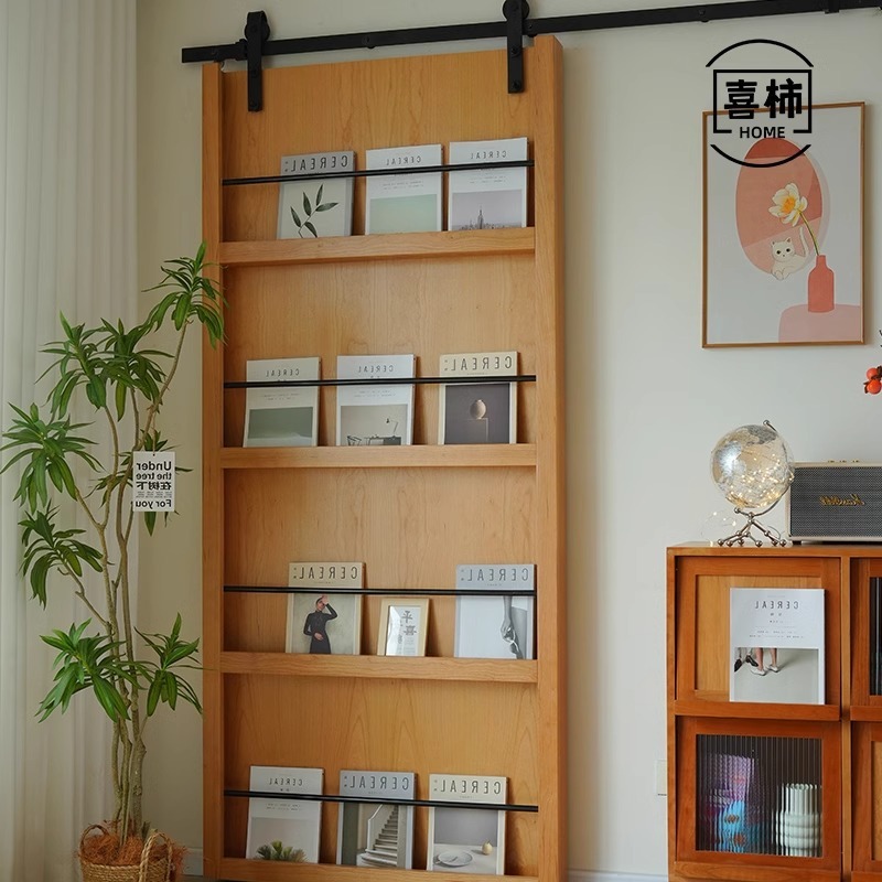 Solid Wood Cherry Wooden Door Invisible Door Barn Door Kitchen Bathroom Coat Door Moving Door Push-pull Living Room Decorative Magazine Door