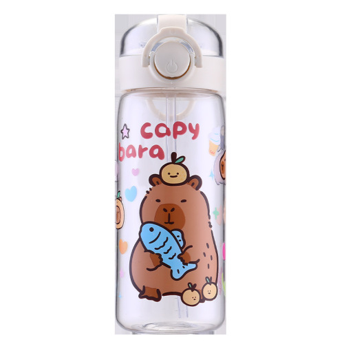 Cartoon Capibara Plastic Cup, Heat Resistant, Creative Portable Straw Cup, Simple Straight Cup, Heat Resistant Water Cup