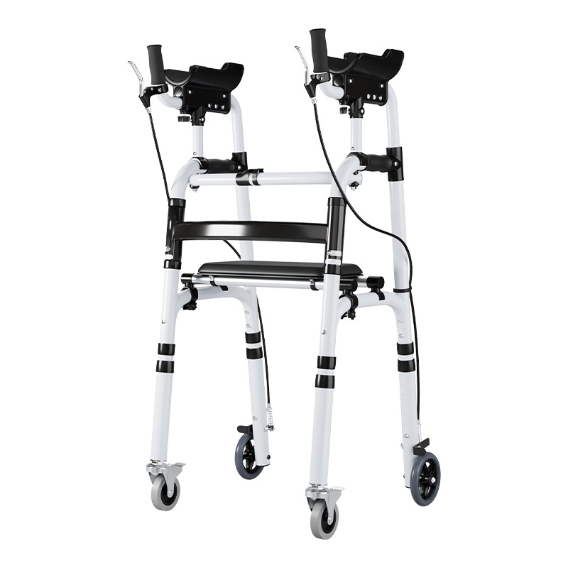 Ayuda para caminar con ruedas y asiento de aleación de aluminio muletas de cuatro patas para la Rehabilitación de Discapacitados ayuda para caminar auxiliar con el brazo arrastrando ayuda para caminar
