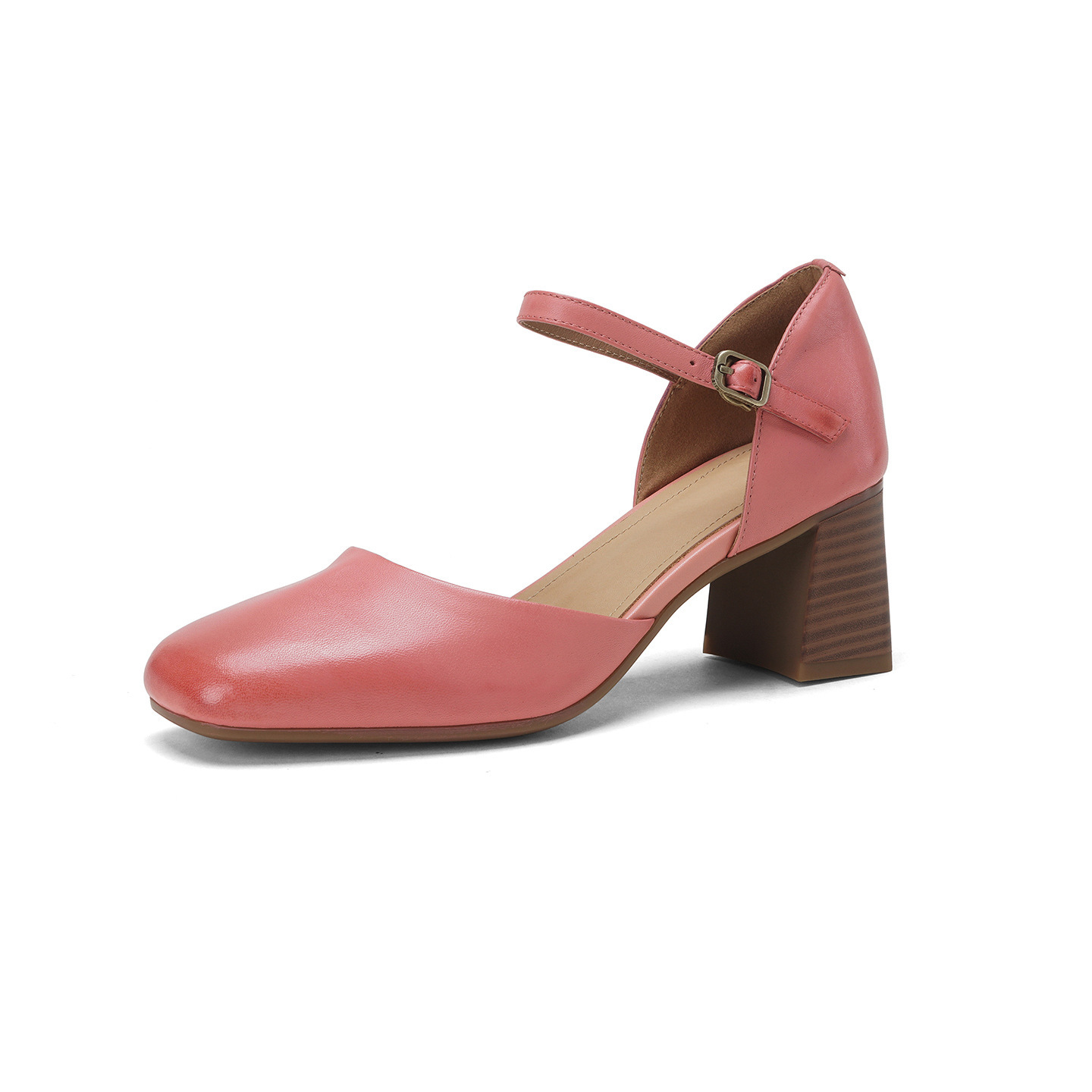 Giày sandal cao gót nữ quai ngang mũi vuông gót 6 cm — Màu hồng chi tiết 19