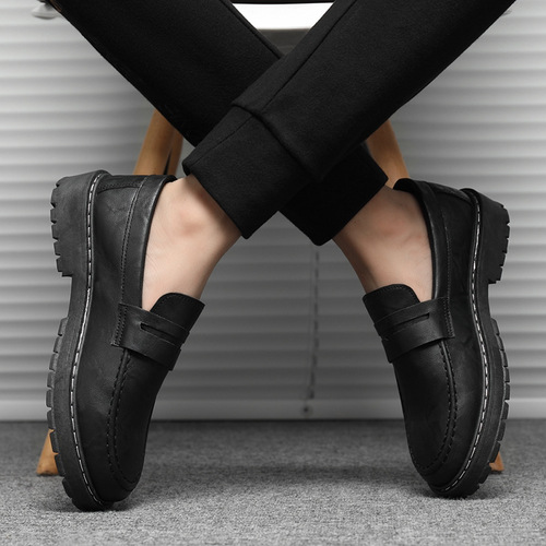 Summer season British small leather shoes men's slip-on loafers youth casual Korean version work lazy shoes on behalf of