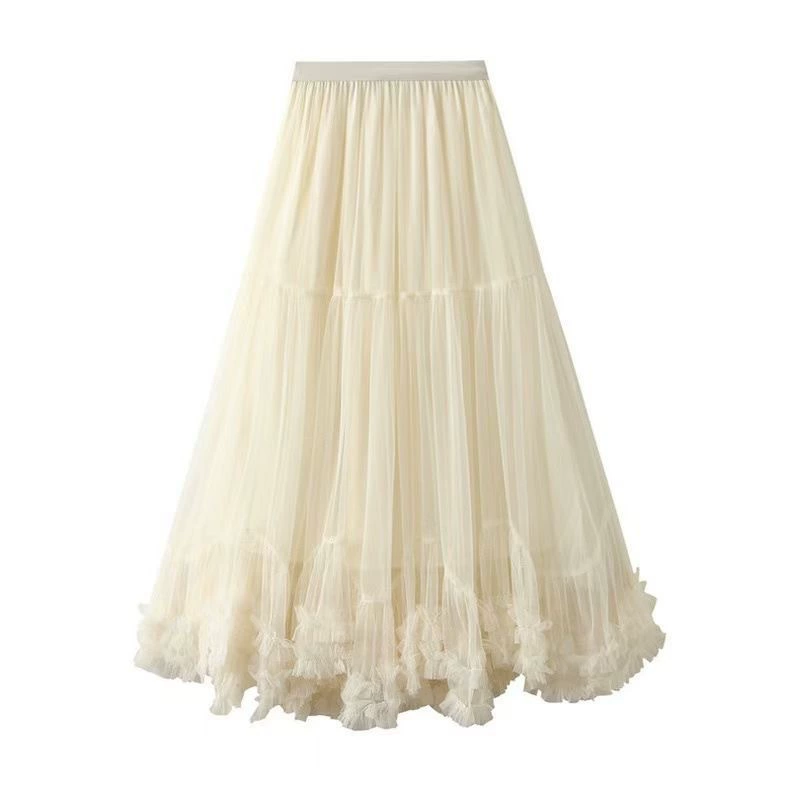 Fashionable Mesh Skirt with Oversized Hem Design, Sweet Fungus Lace A-Line Large Hem Tutu Skirt