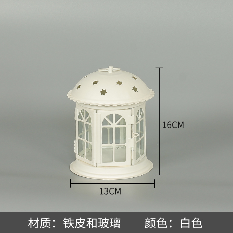 Blanco boda candelabro linterna boda carretera plomo accesorios atmósfera lámpara Marruecos viento lámpara decoración a prueba de viento vela pantalla