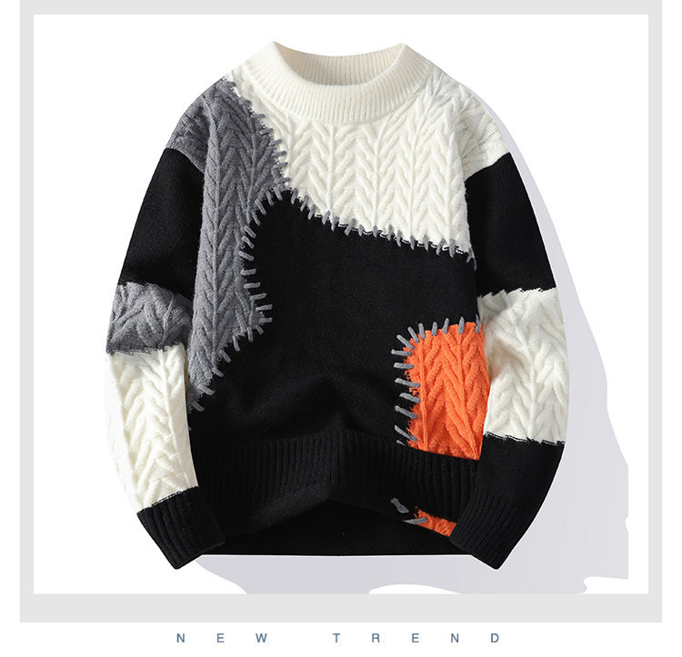 Modischer Herren-Strickpullover mit Farbblockmuster – Lässiger Pullover in lockerer Passform mit gesticktem Logo, weiche Modalmischung für optimalen Tragekomfort im Winter_voghion.com