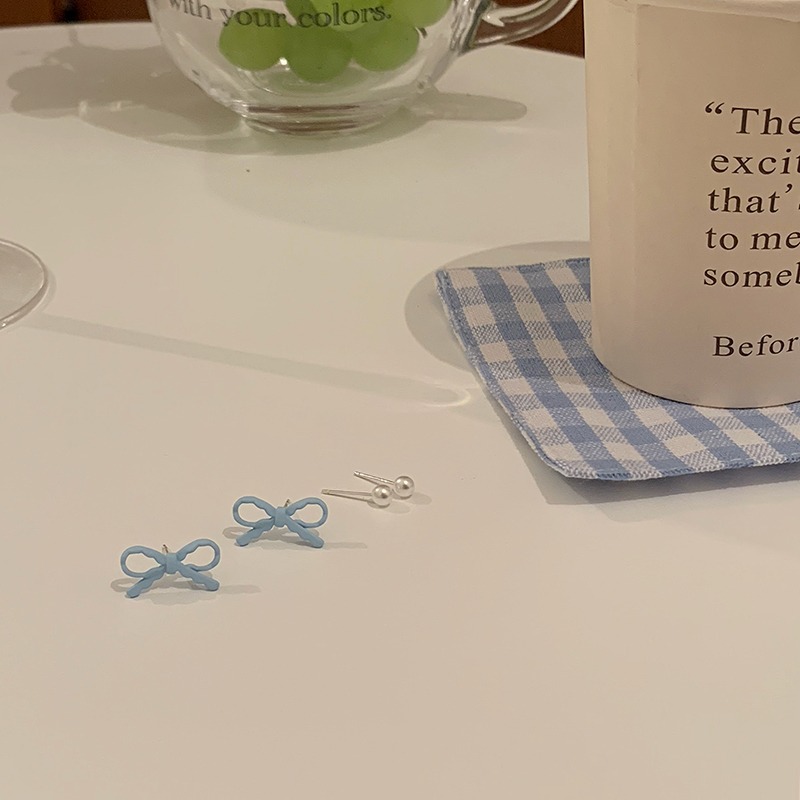 Blue fresh cute elegant earrings with bow