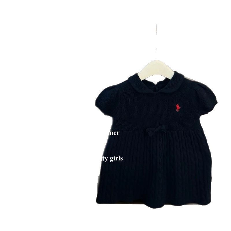 25 bebés bordados regazo burbuja mangas polo vestido de prenda de punto para niñas