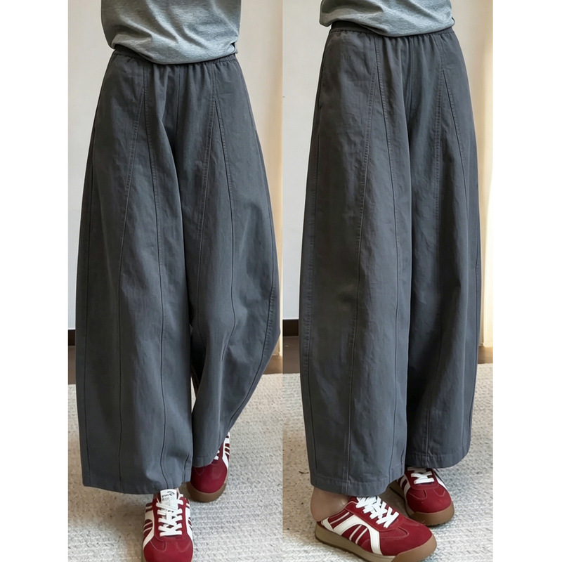 Relaxed dark gray vintage curved wide-leg pants for women, summer 2026 new style, high-waisted, loose, slimming, cropped casual pants Relaxed dark gray vintage curved wide-leg pants for women, summer 2026 new style, high-waisted, loose, slimming, cropped casual pants