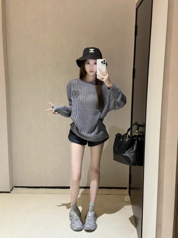 克罗伈正确版2025秋季新款长袖镂空美式国旗带帽休闲纯色女针织衫|undefined