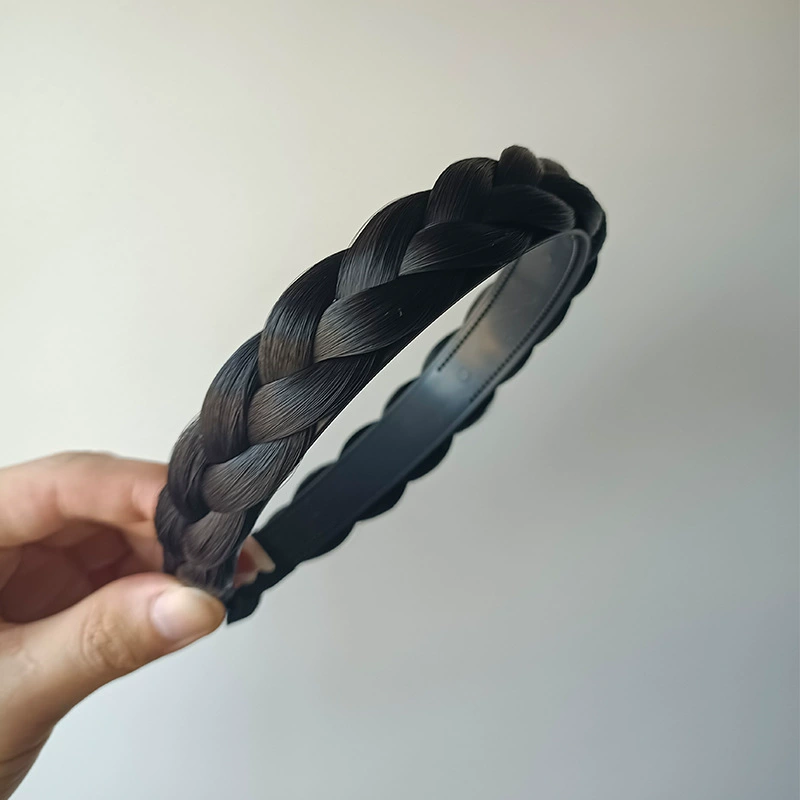 handmade wig headband with pigtail, scalloped hair accessory, matte silk, Ø≈15 cm