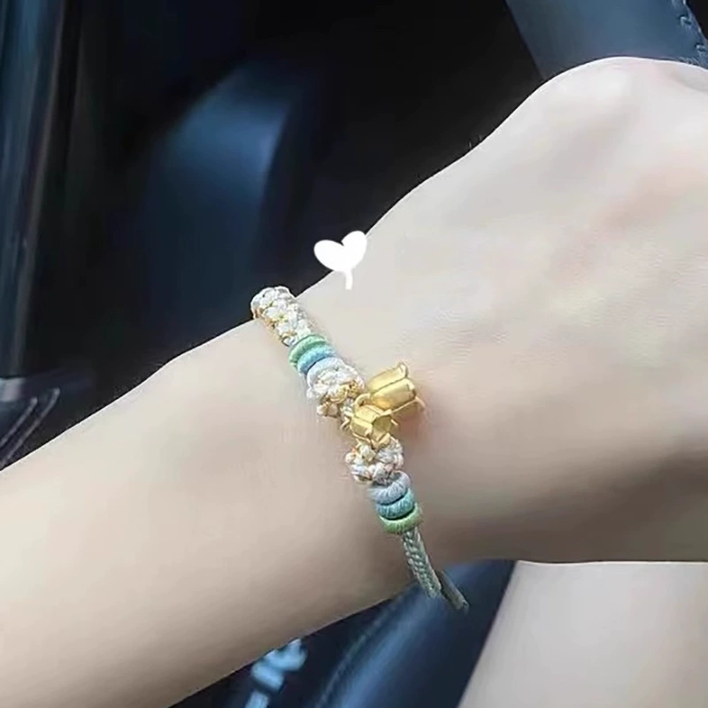 Золотое одно бисер bracelet, подвеска день рождения, красная веревочная браслет, орхидея