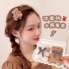 新款秋冬毛绒小熊发夹可爱边夹少女侧边夹子发饰头饰刘海夹发卡
