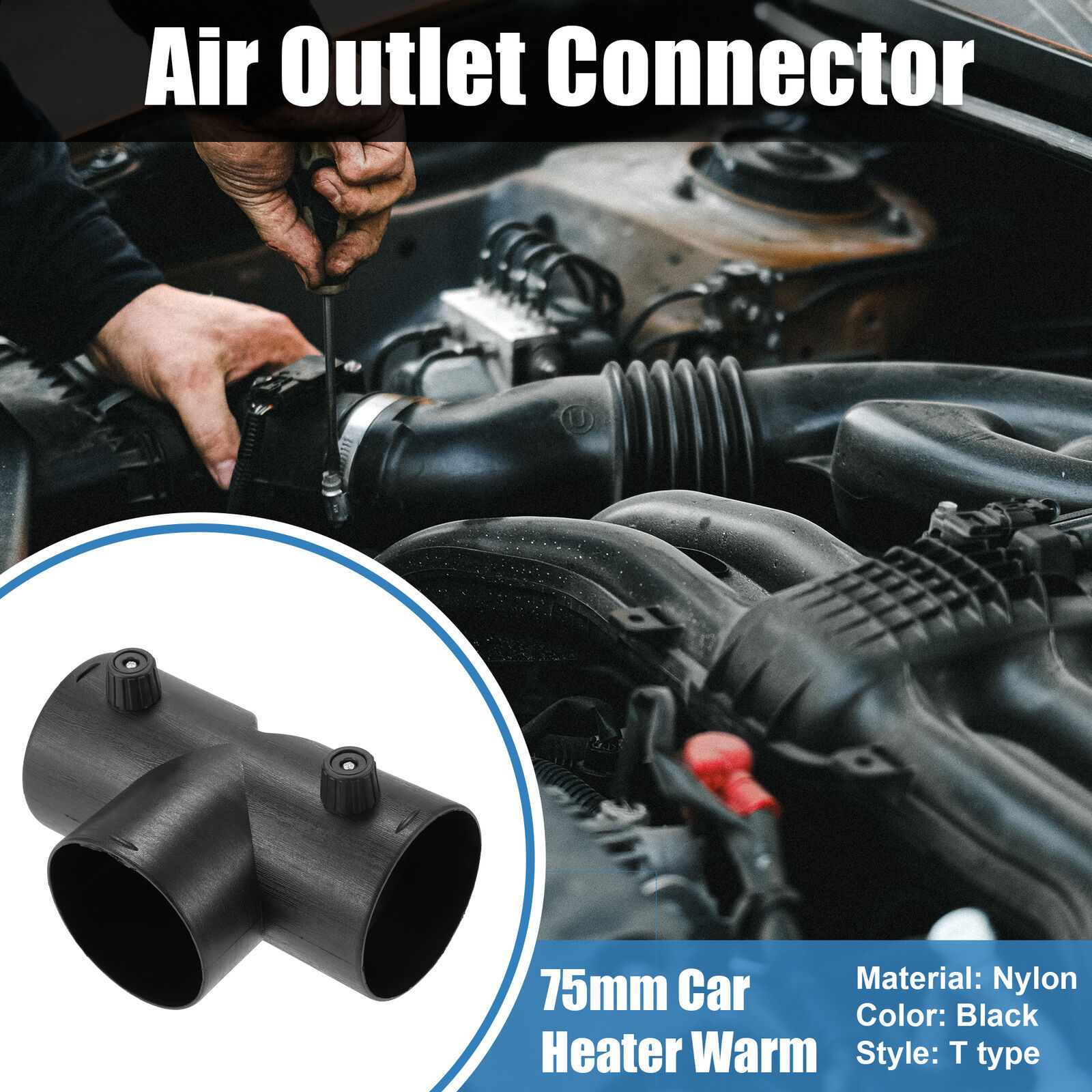 75mm汽车加热器柴油暖3路风管弯管T形出口连接器黑色用于Webast