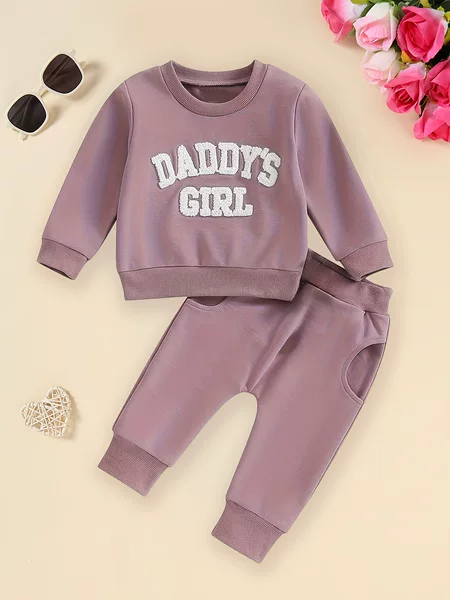 Cross-Border Export Hot-Selling Autumn and Winter Long-Sleeved Plush Embroidered Letter Sweatshirt + Pure Color Pants Kidsren's Fashion Suit