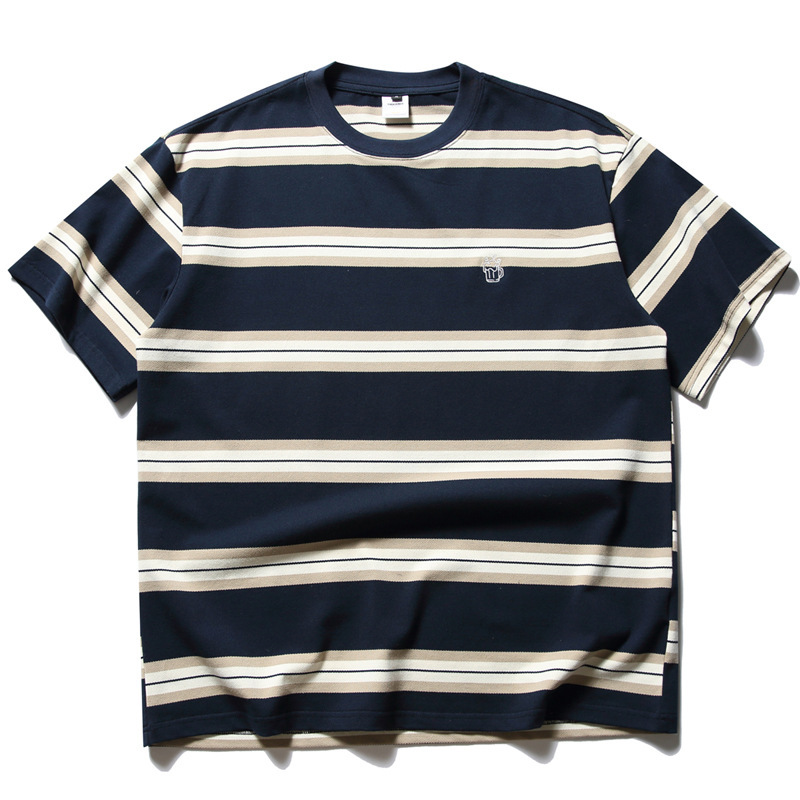 Japanese Style Retro Military Style Striped Short-sleeved T-shirt for Men and Women Yu Wenle Trendy Brand Loose Sea Soul Shirt for Couple Half-sleeved TEE