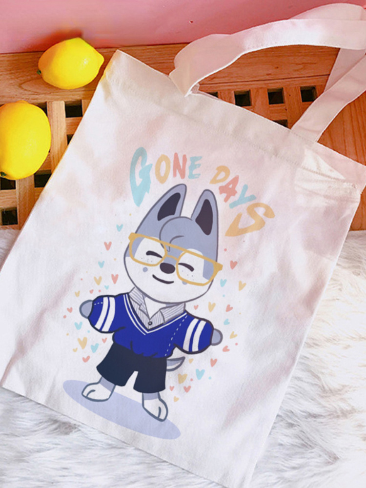 Transfronteriza Venta caliente Stray Kids Skzoo periférico impreso lienzo bolsa de hombro bolsa plegable bolso de compras