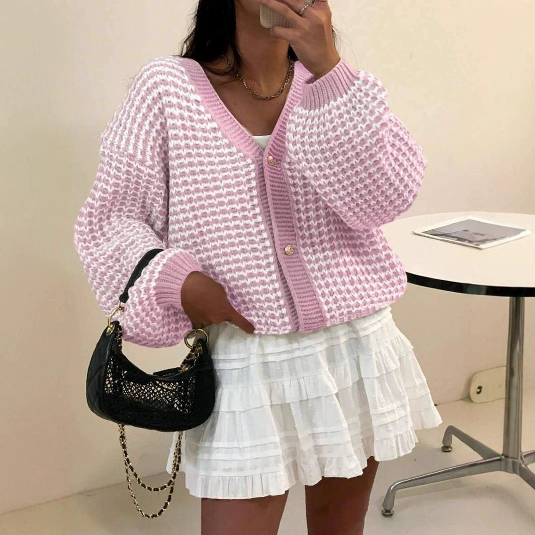 Новый осенне-зимний вязаный кардиган Xiyin с v-образным вырезом и цветным узором в виде снежинок, однобортный свободный модный милый кардиган