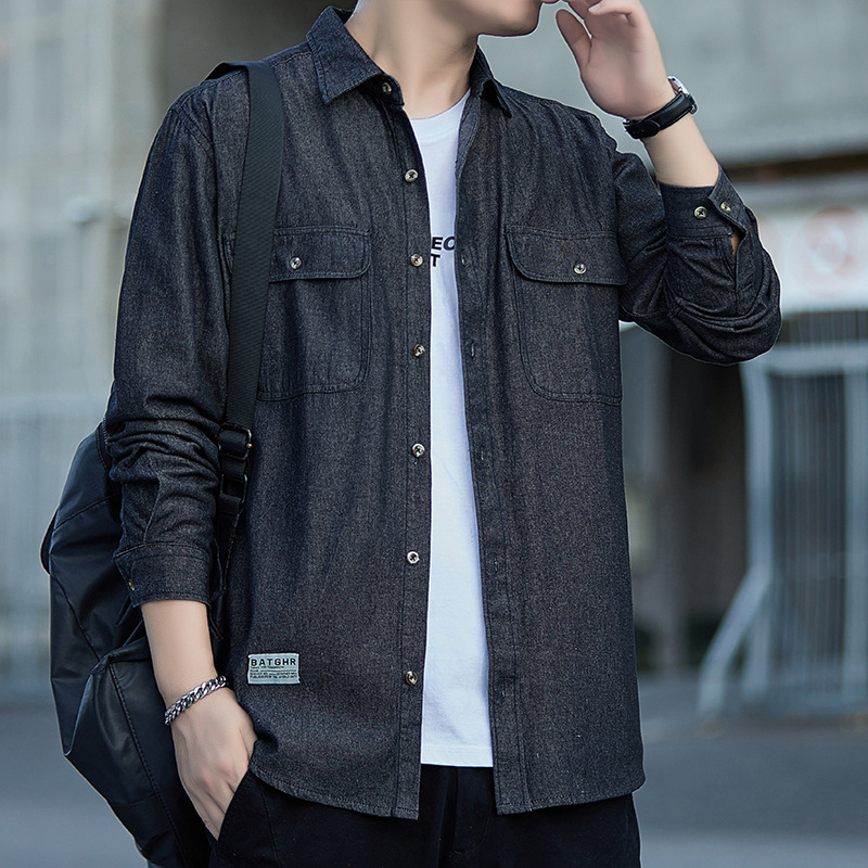 American Retro Denim Jacket Men's 2024 New Spring and Autumn Loose Casual plus size Workwear Long Sleeve Shirt for Men