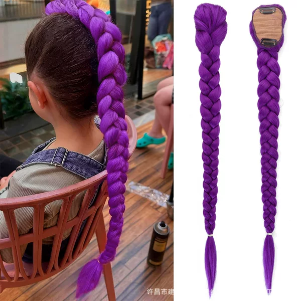 Cross-Border Foreign Trade European and American Witch Hunting Group Rumi Ponytail Purple Wig Braid Colorfulful Braids Hair Extensions