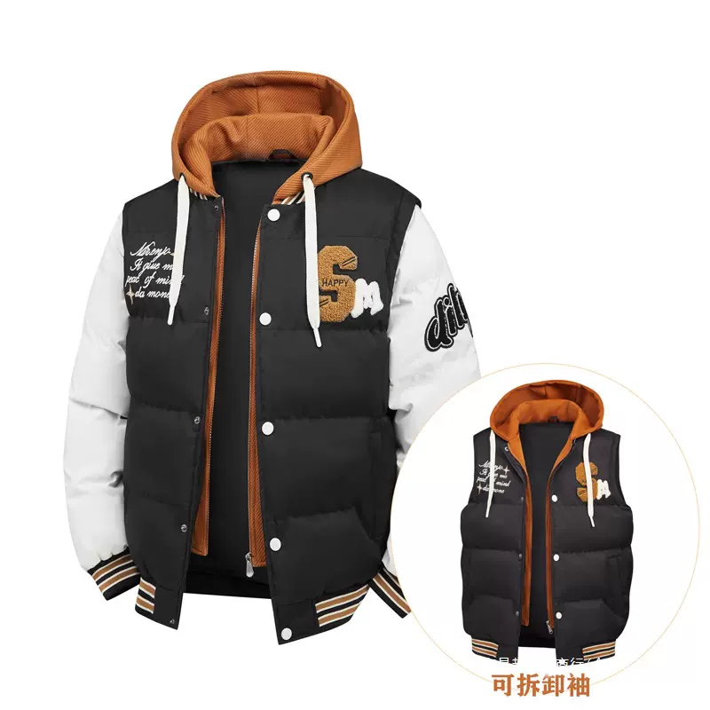 2025新款冬季跨境棉衣外套棉服连帽防风保暖面包服棉袄男袖子可拆