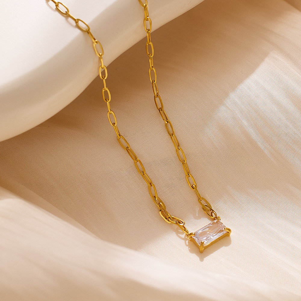 12g Weight Real Gold Plated Plating Material Zircon Inlay Material Necklace Classification 1 Piece Quantity Daily, Street Occasion 304 Stainless Steel Material Rectangle Pattern Women's Gender IG Style, Simple Style Style Waterproof Non Tarnish, Inlay Craft Real Gold Plated Rectangle 304 Stainless Steel IG Style Simple Style Waterproof Non Tarnish Necklace 1