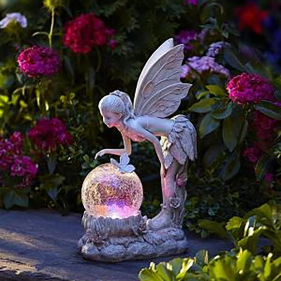 Independent Station Flower Fairy Resin Ornaments Outdoor Garden Angel Girl Sculpture Solar Luminous Decorations Ornaments