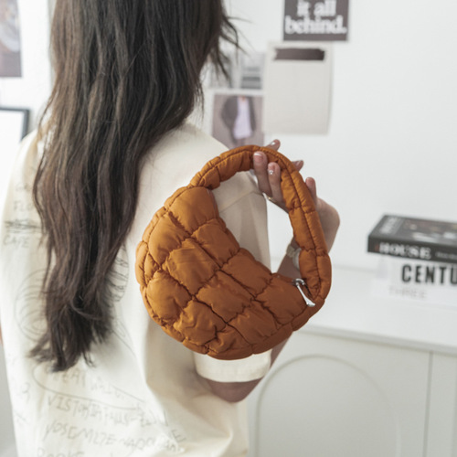 2024 new handbags for women, niche plaid down cotton bubble bags, fashionable handbags, Korean pleated cloud bags