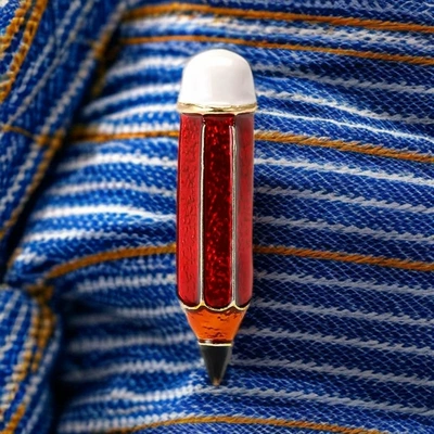 New Fashion Creative Alloy Enamel Pencil Brooch Niche Design Men's and Women's Suit Cardigan Corsage Jewelry Pin (Yaxa sancaqları) - red-size-3607weight-36g