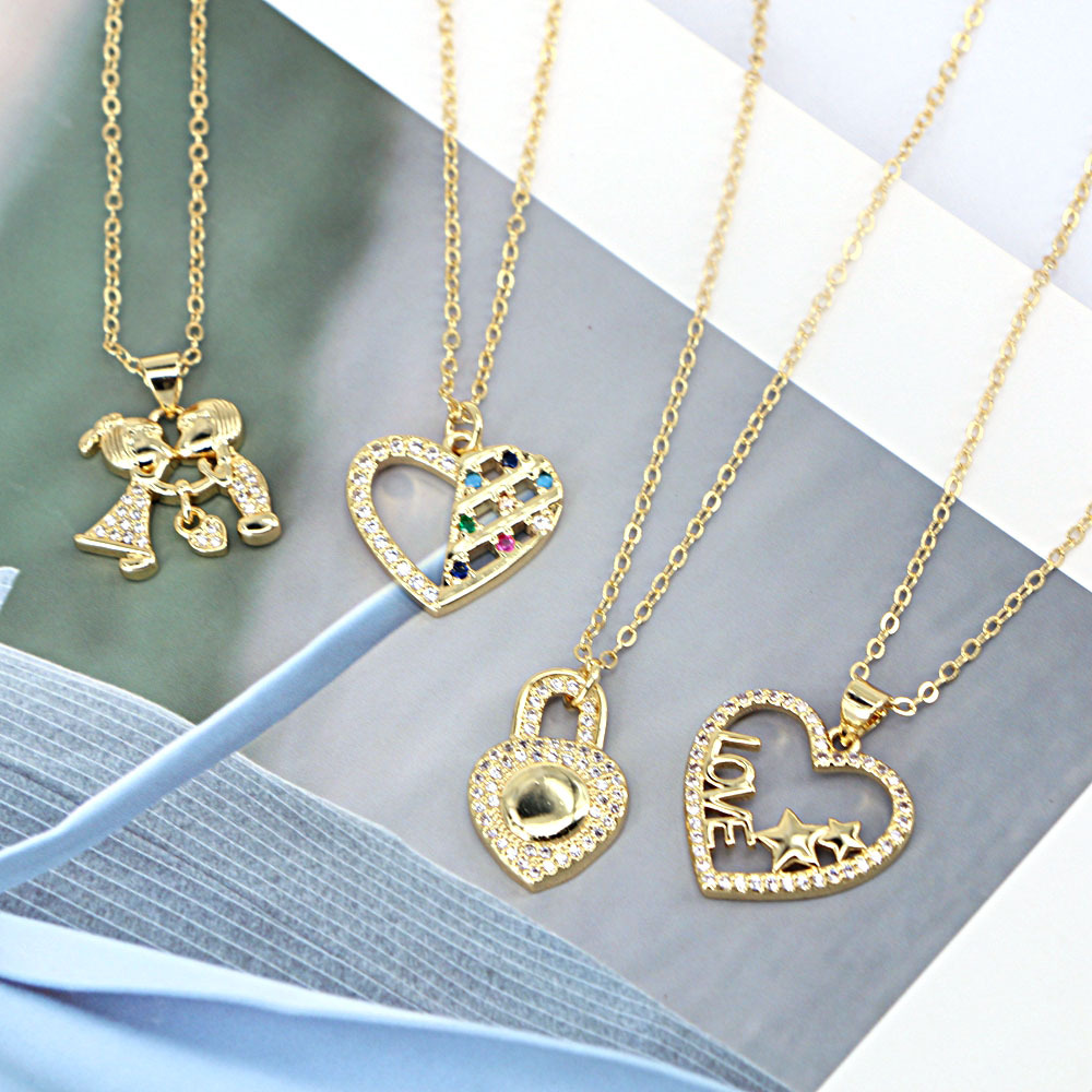 Fashion Hollow Heart Simple Micro-inlaid Zircon Love Pendant Copper Necklace display picture 2