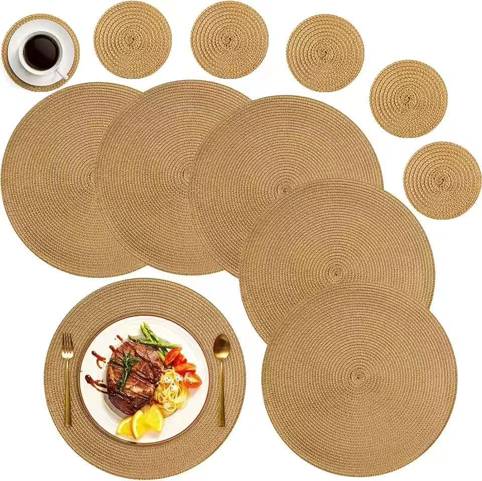 Cross-Border Amazon Round Coaster, Heat-Insulating Table Mat for Bowls and Chopsticks, Imitation Woven, Easy to Care For, Water-Absorbent, Non-Slip Mat